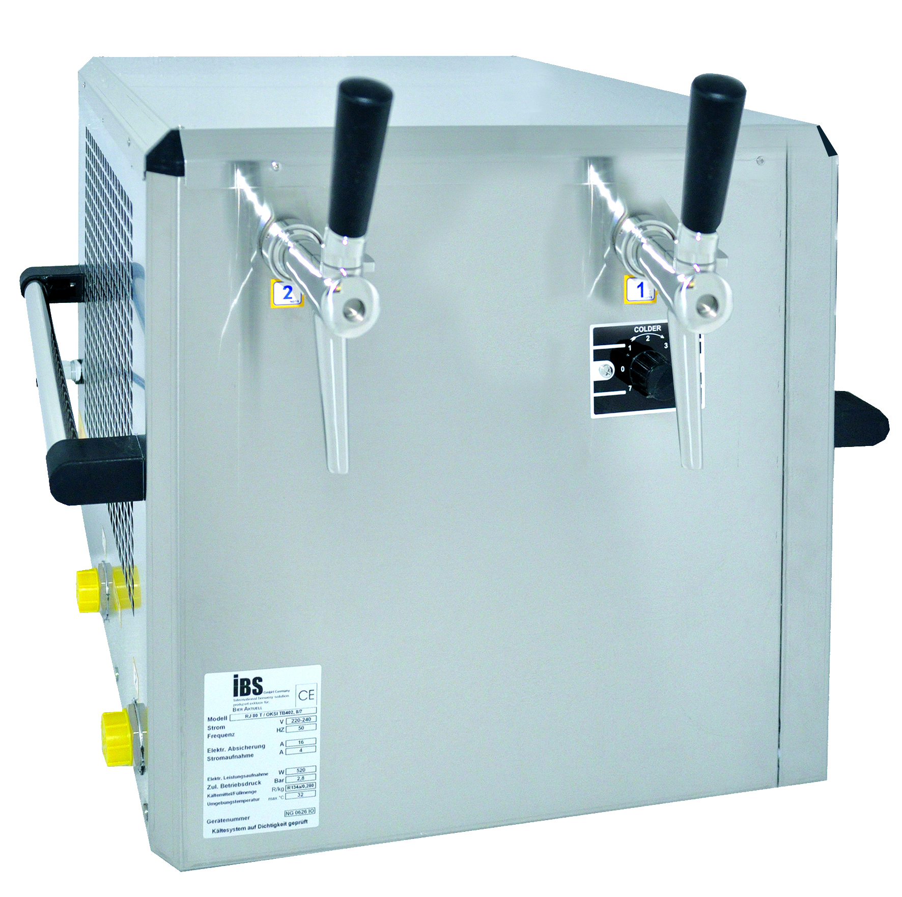 Enfriador de cerveza de 80 litros de capacidad Bierkühler Zapfanlage 2 leitig, 80 Liter/h Zapfleistung-ajB153M-Bierkühler Trocken Durchlaufkühler-IBS GmbH