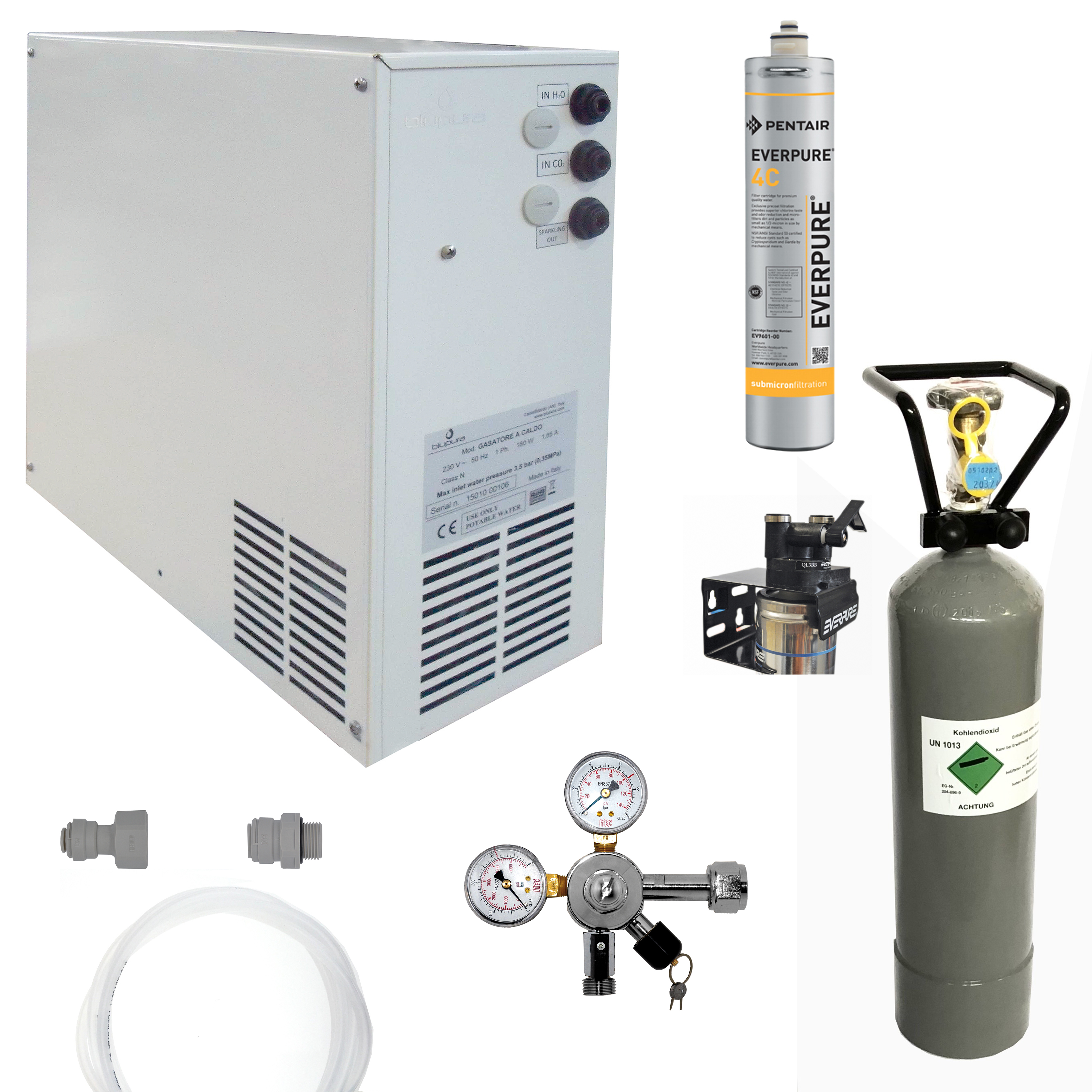 Sistema dispensador de agua con gas-set-completo-bajo-mesa-Blupura Sprudelwasser Zapfanlage Untertisch Set-SW10705-Wasser Zapfen, Sprudelwasser aus der Wasserleitung, sprudelwasser Zapfanlage-getraenkezapfanlagen.net