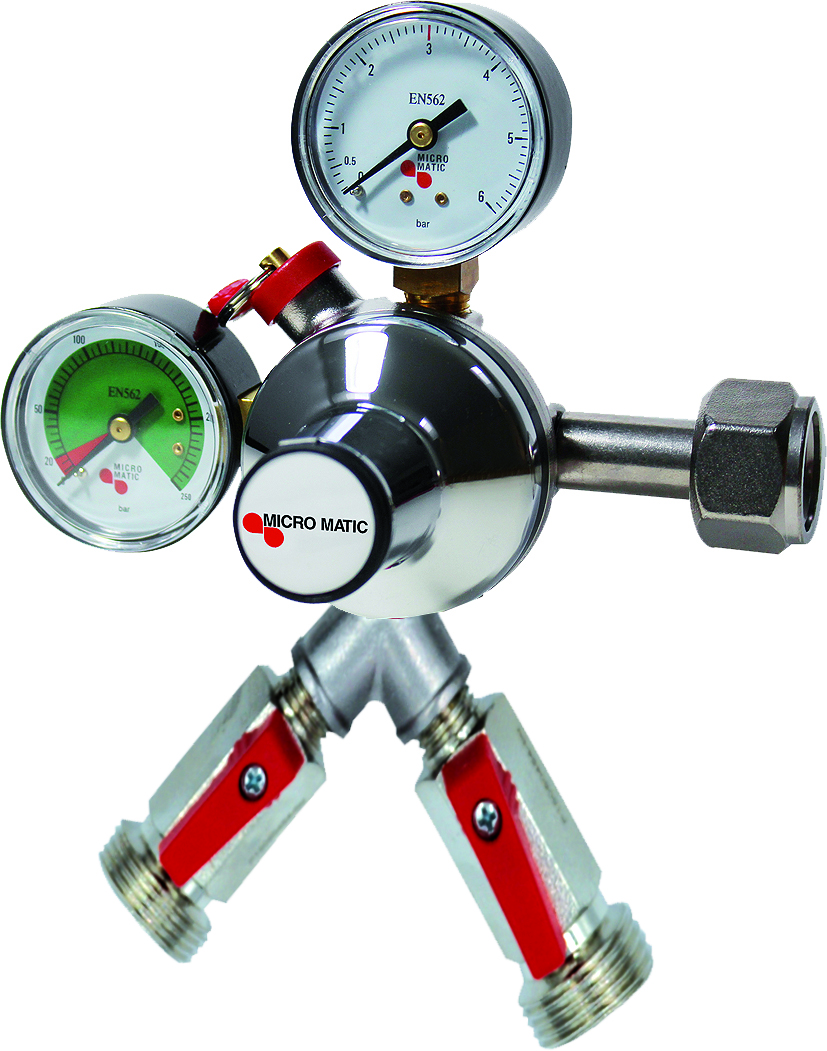 791-281 CO2 Druckminderer 3 bar, 2-leitig-791-281-Co2 Druckminderer Bier 3 bar, Micro Matic Premium Plus Co2 Druckminderer, Co2 Druckminderer Bier, Druckminderer Zapfanlage-Micro Matic