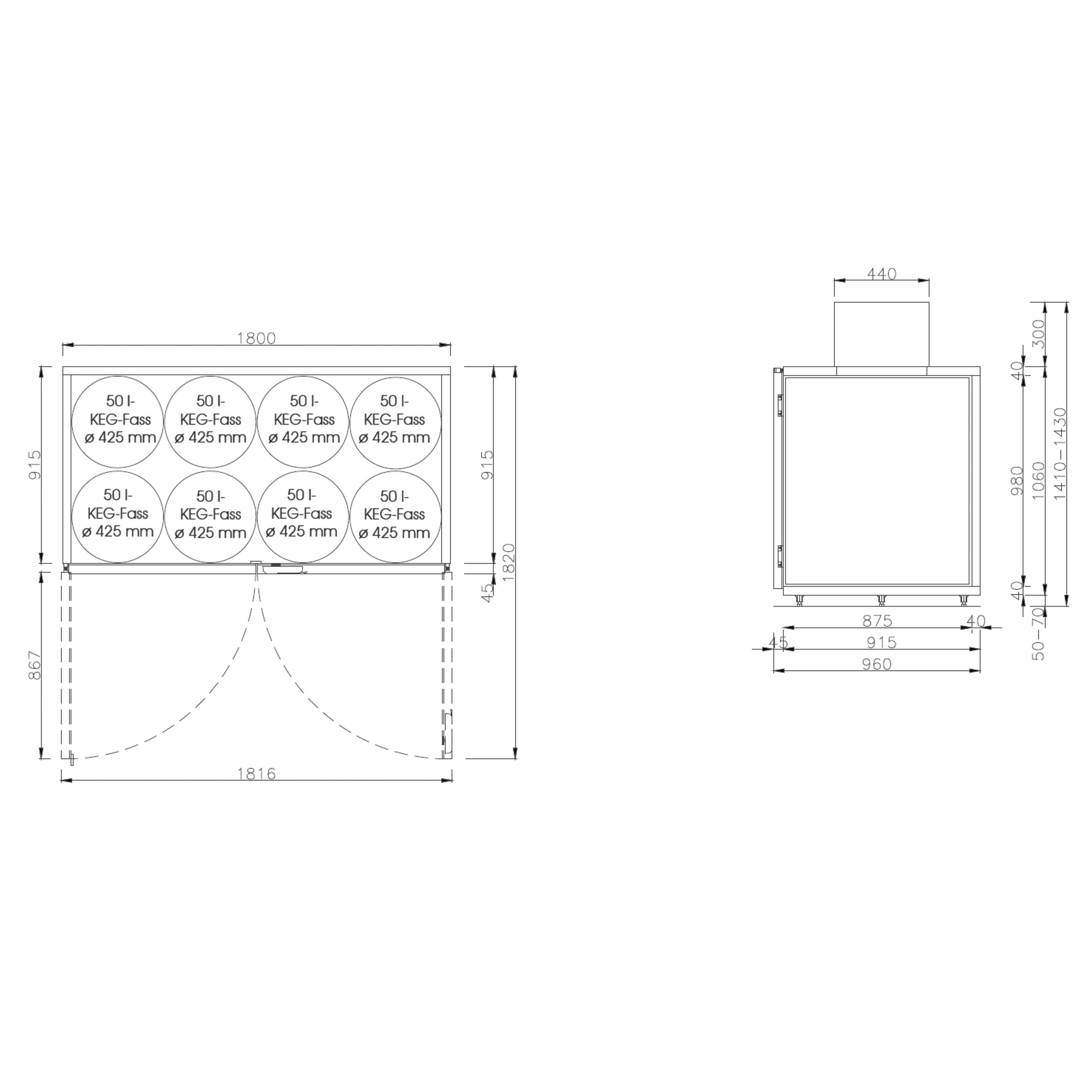 Dibujo-FK8 Fassvorkühler Fasskühler Fassbox für 8 KEG Fässer-FK8-VZheM-Fassvorkühler Fasskühler Fassbox für 8 KEG Fässer-Hefa