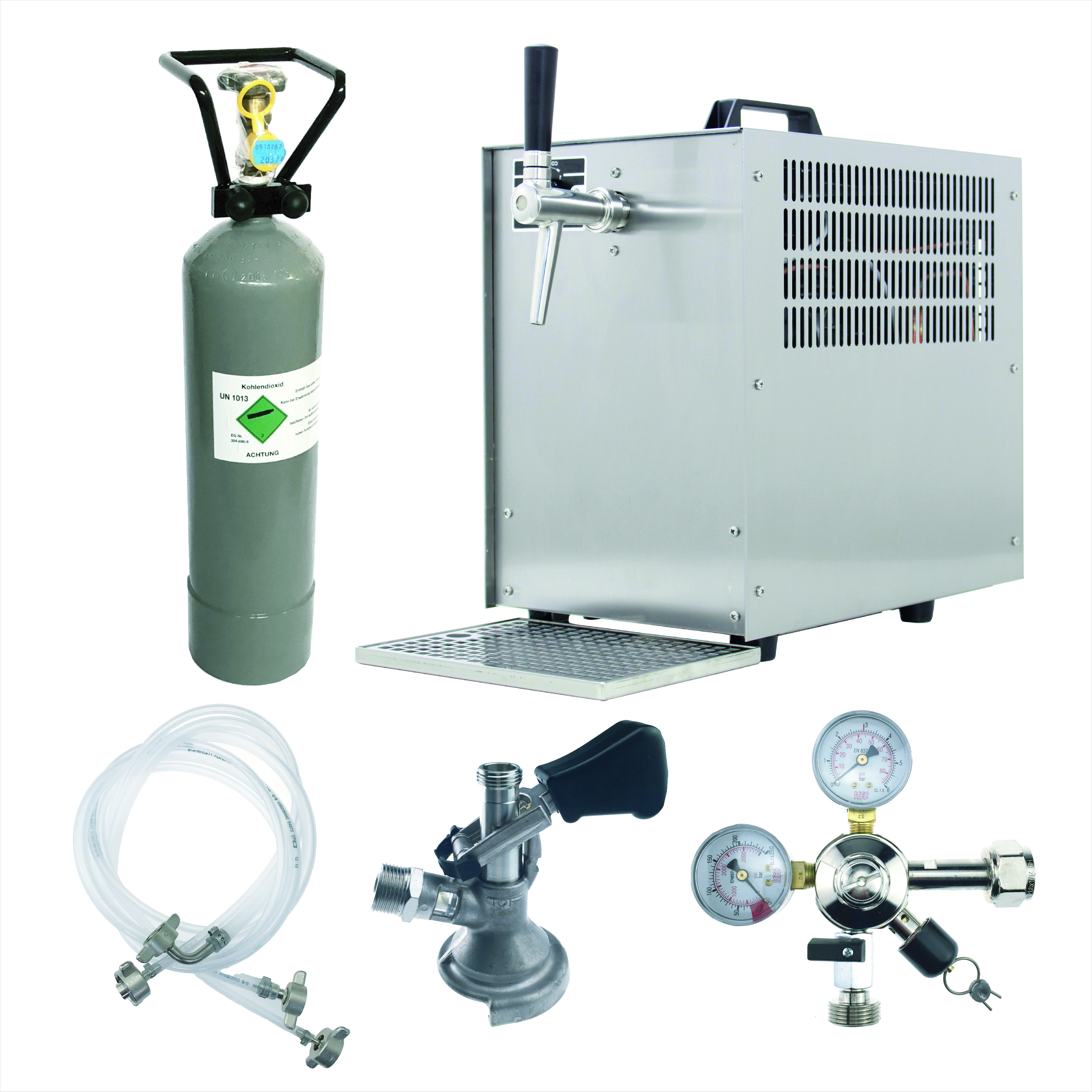 Cerveza-tapping-sistema-completo-set-1-ltg-60-Lh-tapping-capacidad Bierzapfanlage, Bierkühler 60 l/h, komplett Set-SA01-FlaKomp05M-Bierzapfanlage, fassbier durchlaufkühler, bierkühler mit zapfanlage, bierkühler 5 liter, bierzapfanlagen kaufen, bierkühler durchlaufkühler, bierkühler amazon
-getraenkezapfanlagen.net